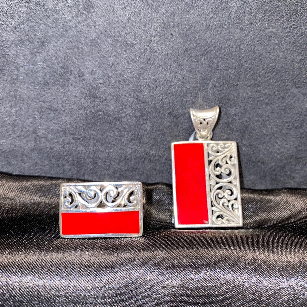 Coral Ring & Pendant Set